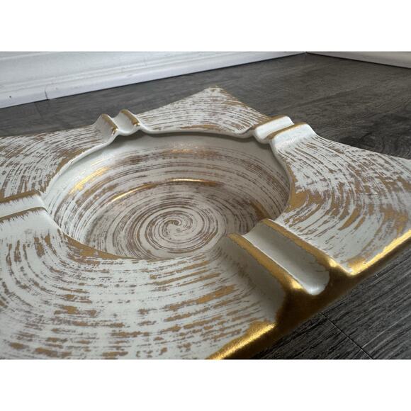 Vintage Royal Haeger Ashtray Square Gold Tweed White Swirl MCM Retro Atomic 7” - Picture 7 of 11